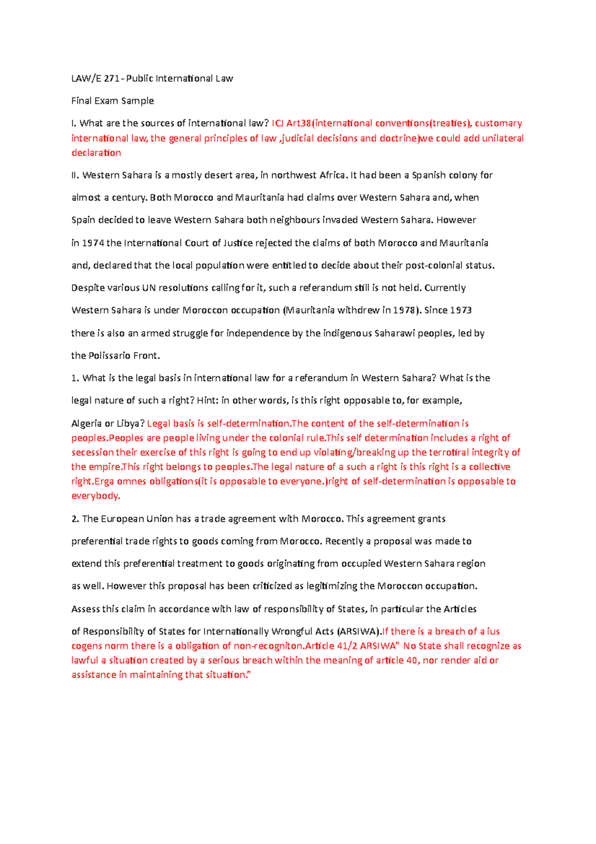 Final exam revision - LAW/E 271- Public International Law Final Exam ...