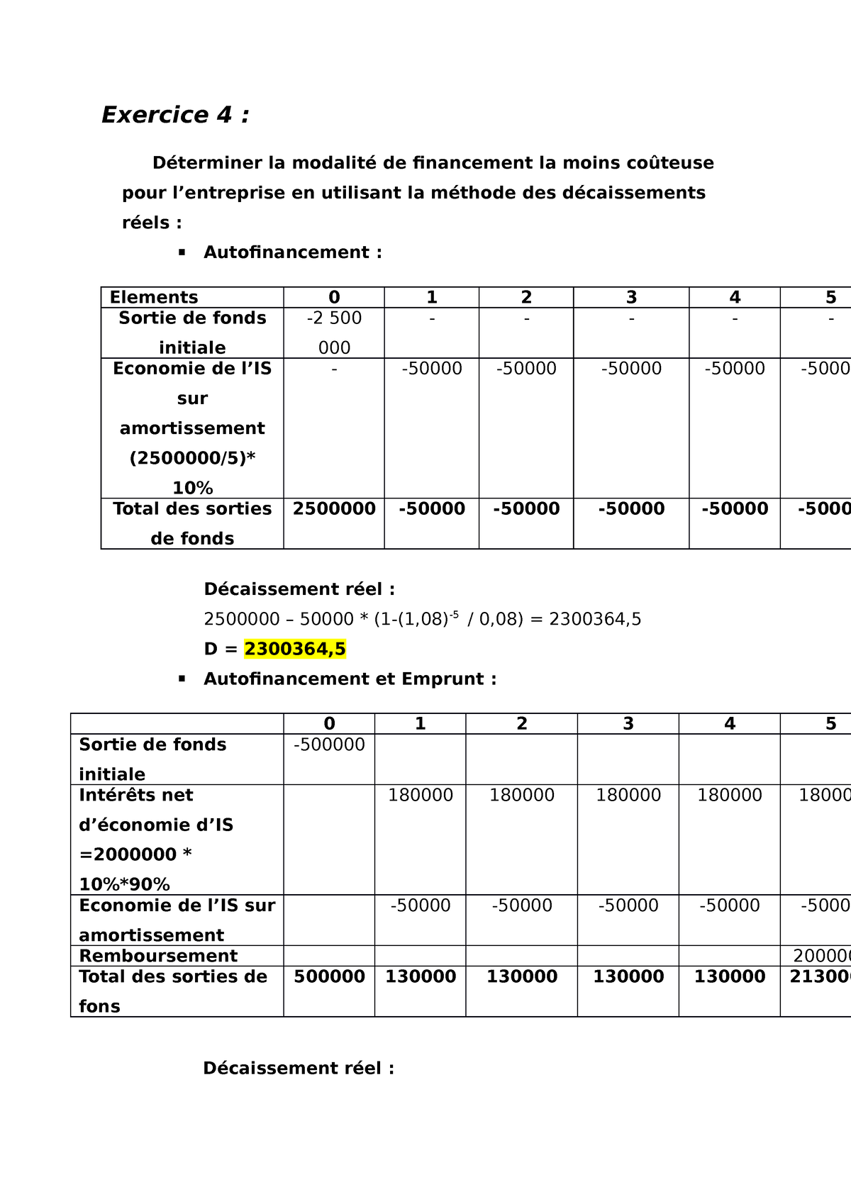 Exercice 4 Analyse Financière - Exercice 4 : Déterminer La Modalité De ...