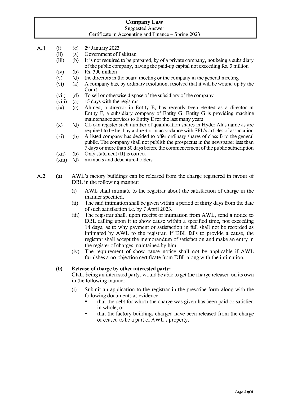 CAF 7 Spring 2023 - notes - Suggested Answer Certificate in Accounting ...