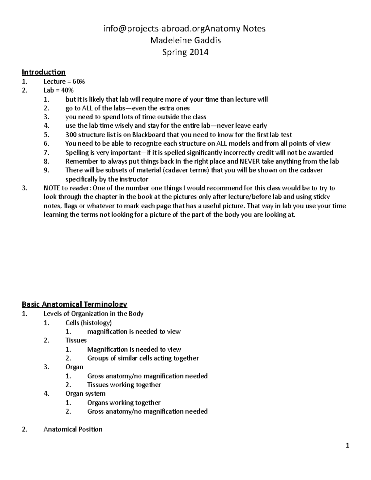 ANATOMY NOTES OUTLINE visual data 2