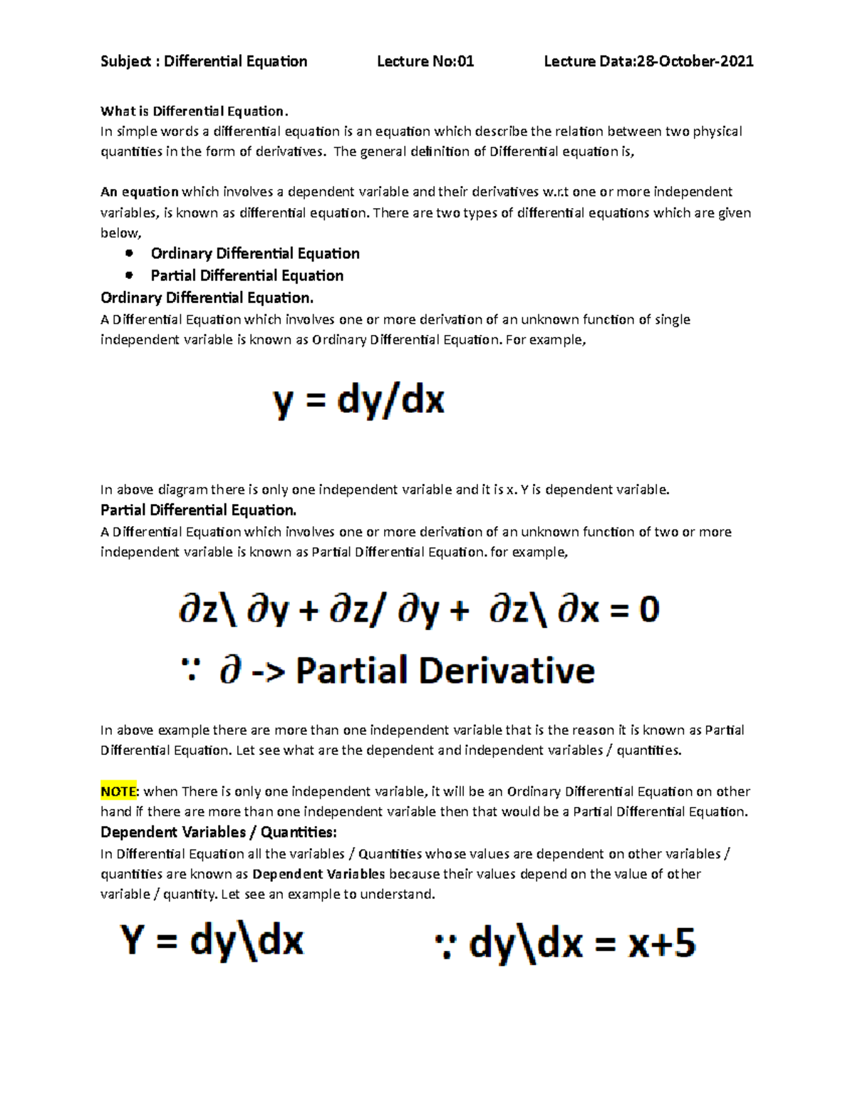 Differential Equation basic termonologies. What is Differential