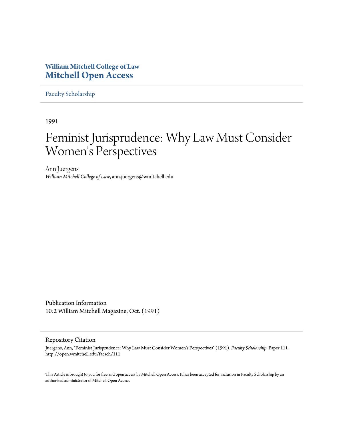 the emergence of feminist jurisprudence an essay