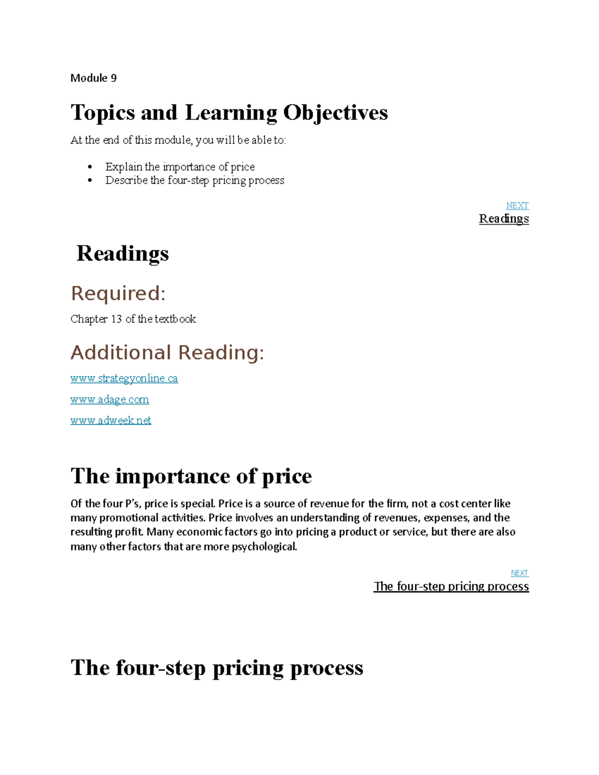 Module 9 100 - Module 9 Topics and Learning Objectives At the end of ...