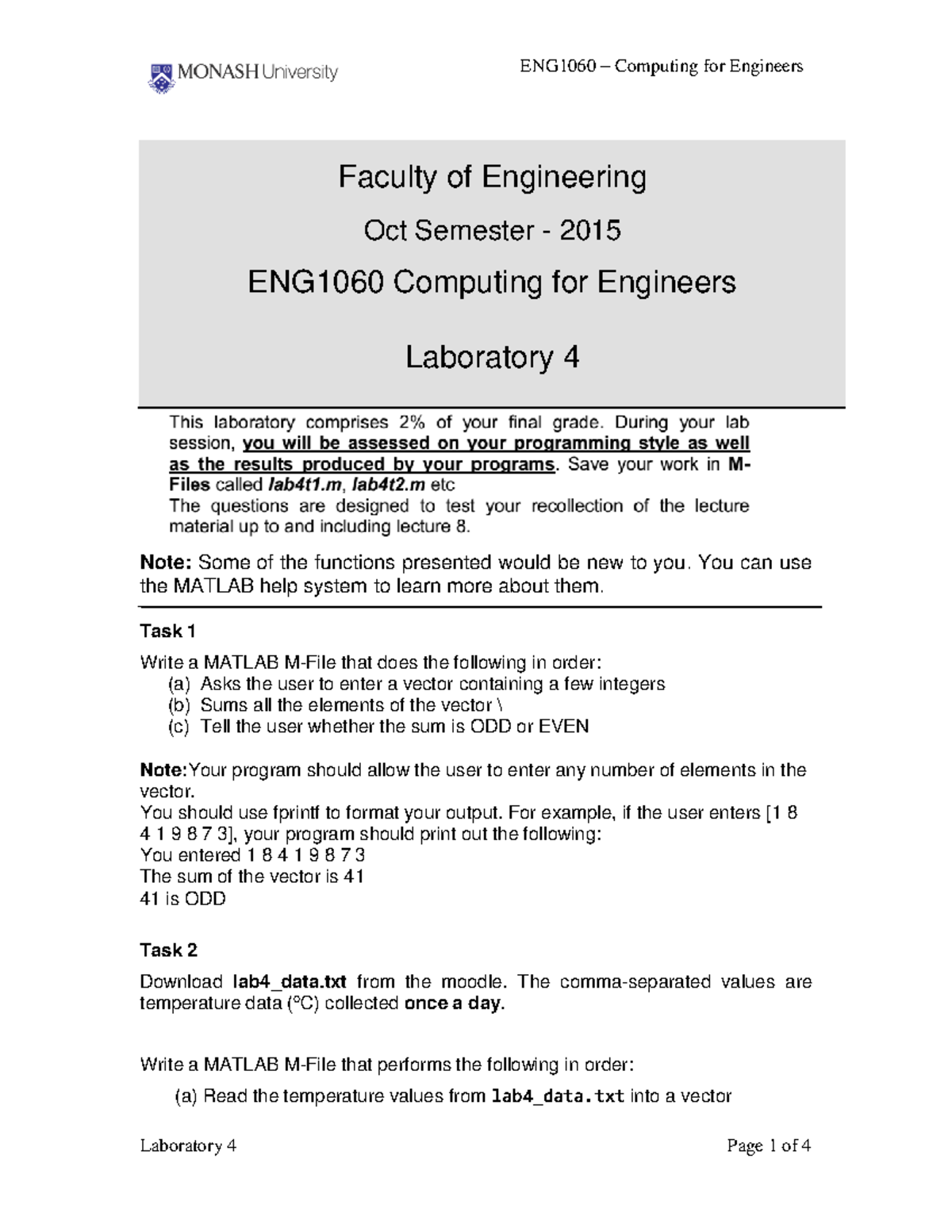 Lab4 Matlab Lab 4 Studocu