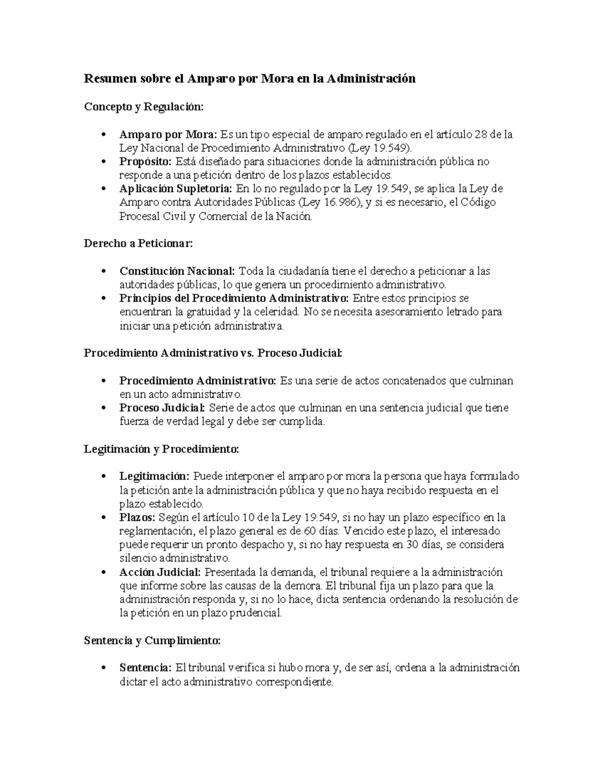 Amparo 2 - apuntes - Resumen sobre el Amparo por Mora en la ...