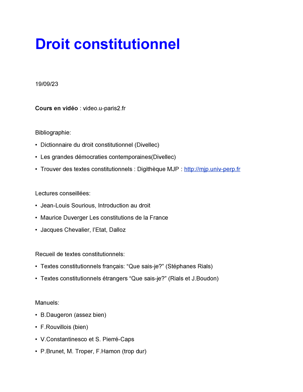 Droit Constitutionnel Lecon 1 - Droit Constitutionnel 19/09/ Cours En ...