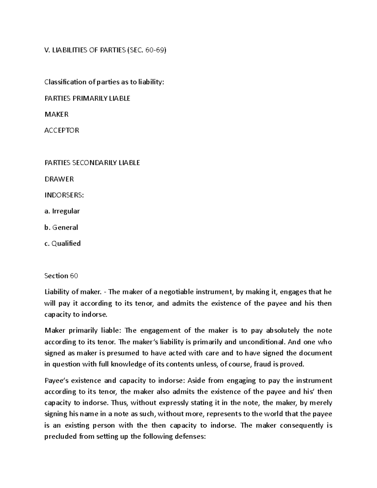 3 V. Liabilities OF Parties (SEC. 60-69) - V. LIABILITIES OF PARTIES ...