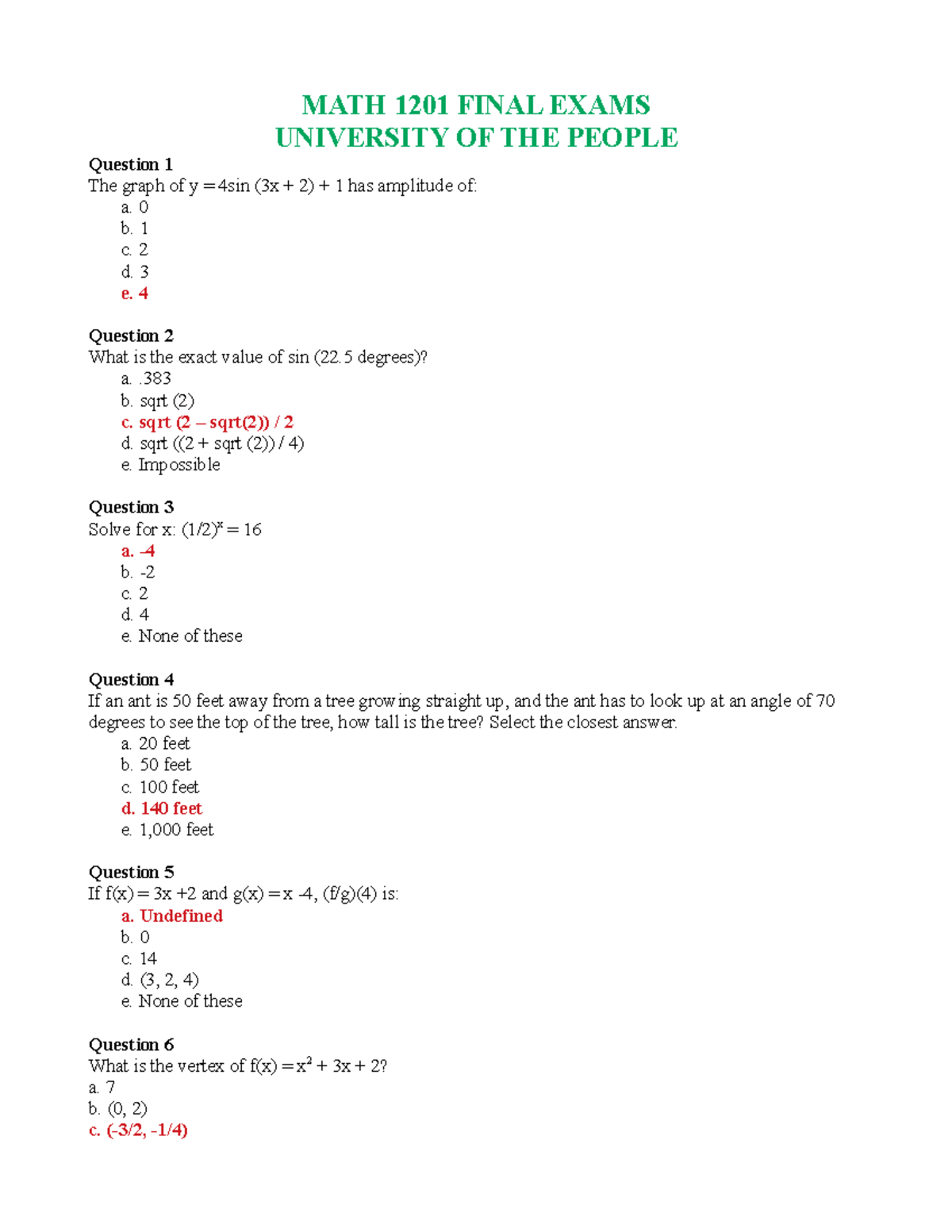 Final Exams Questions Math 11 Final Exams University Of The People Question 1 The Graph Of Y Studocu