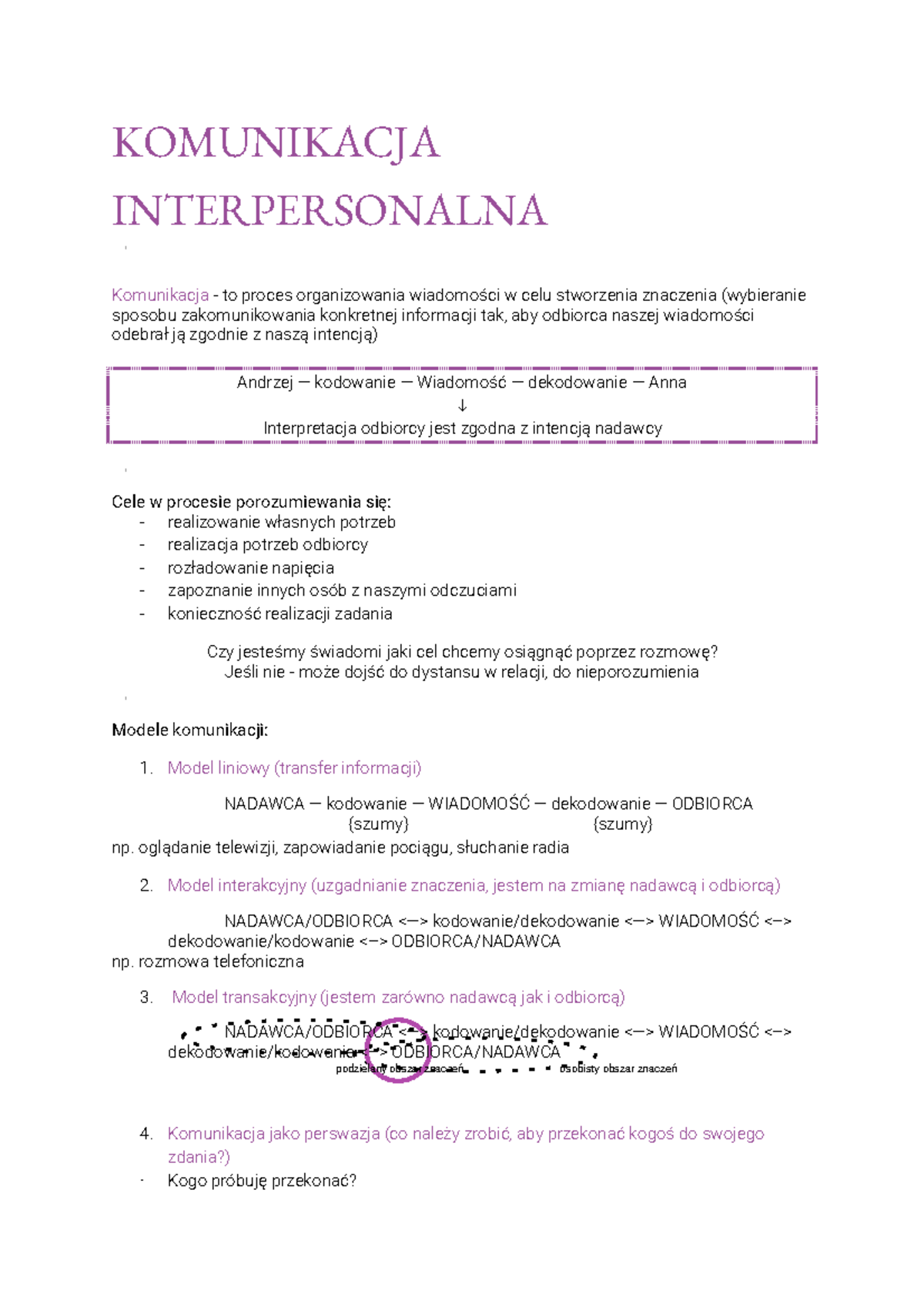 Komunikacja Interpersonalna - KOMUNIKACJA INTERPERSONALNA Komunikacja