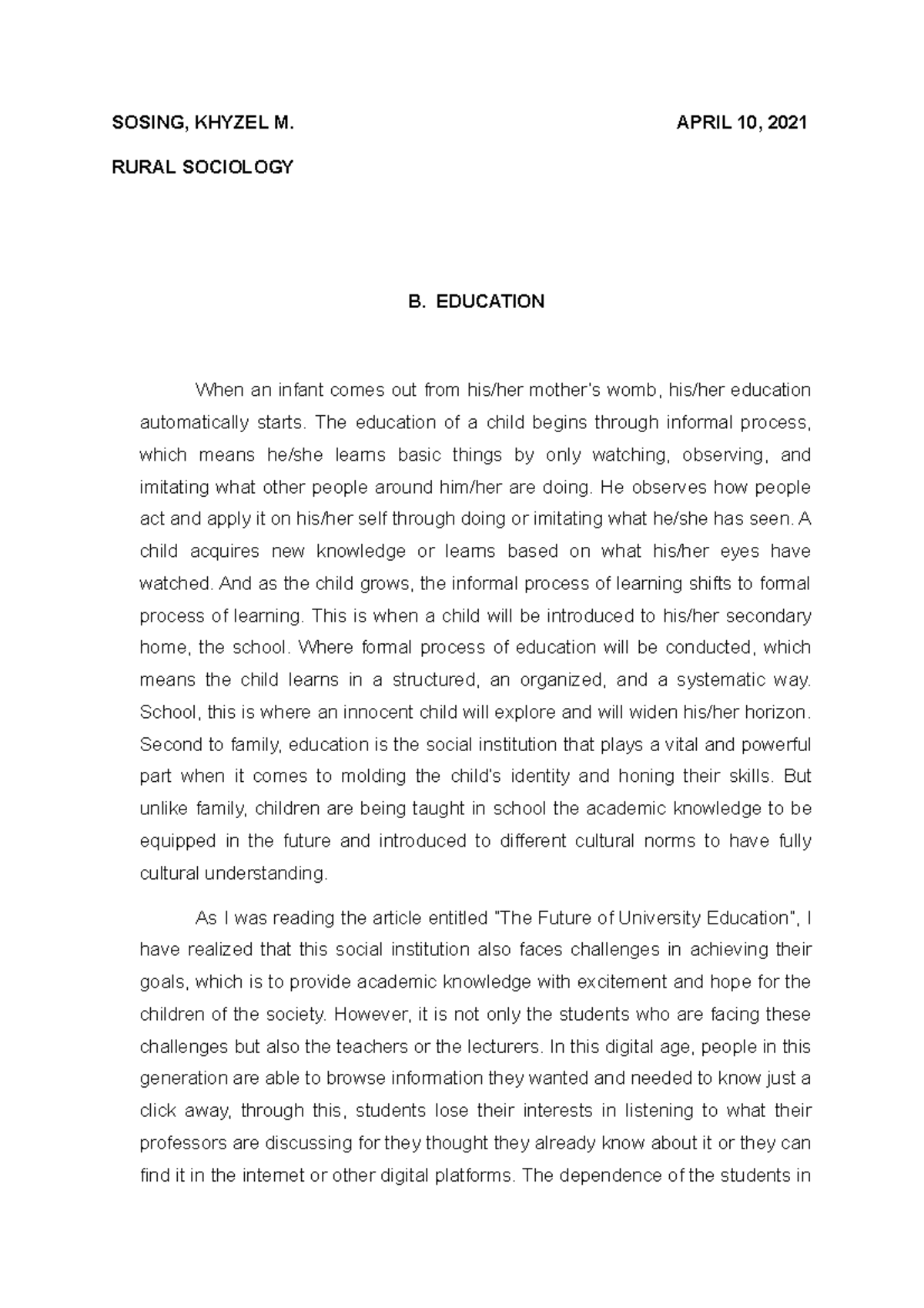 reflection essay on social studies