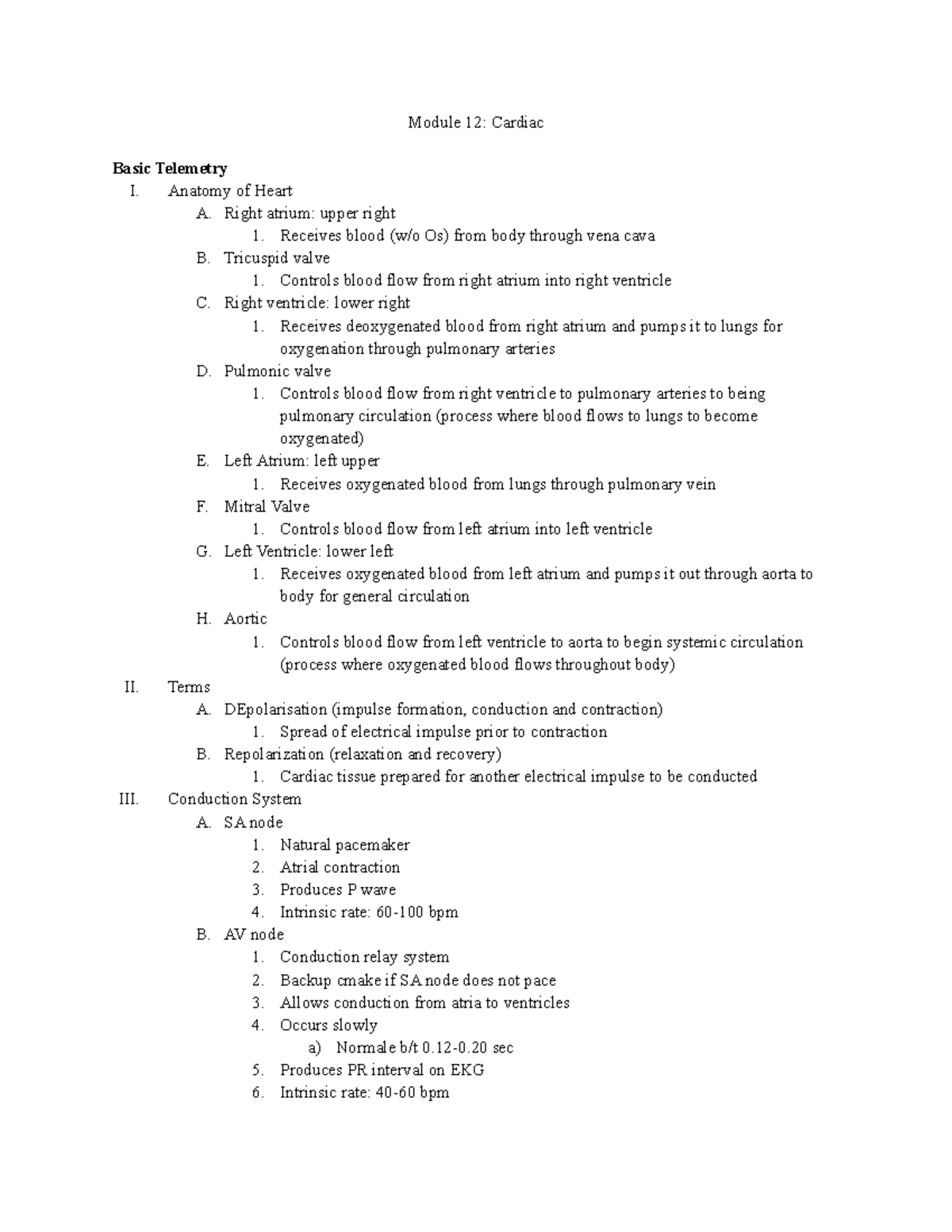 Module 12 Cardiac - Textbook Reading Notes And Online Lecture Notes ...