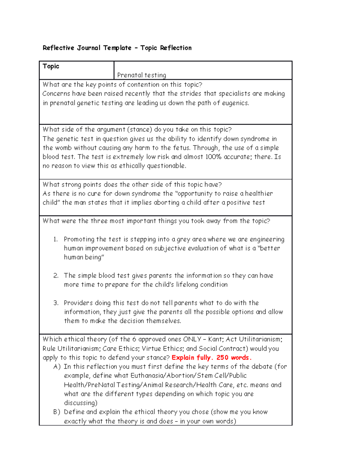 Reflective journal 2 - received an A - Reflective Journal Template ...