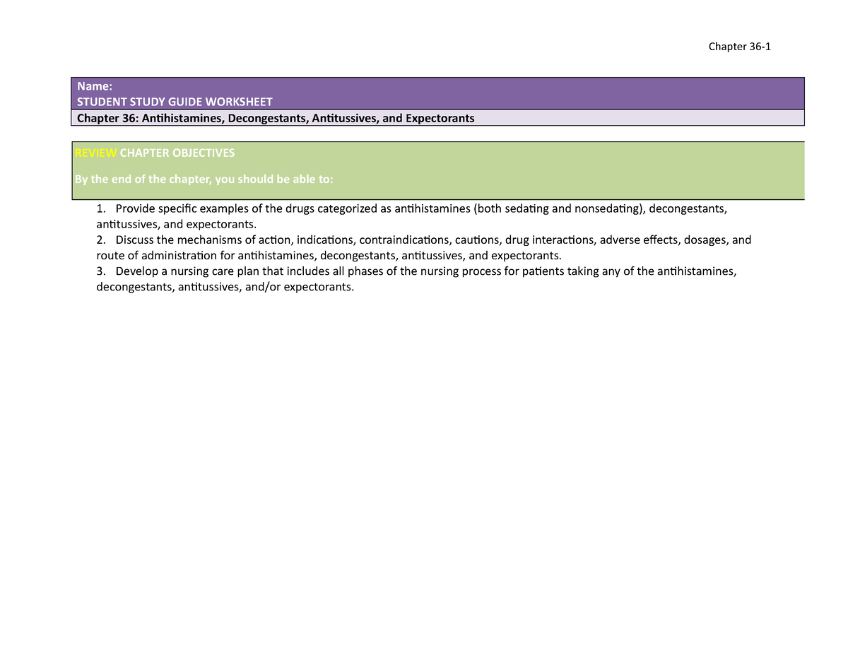 Chapter 36 Study Guide - Good To Review The Material. - Name: STUDENT ...