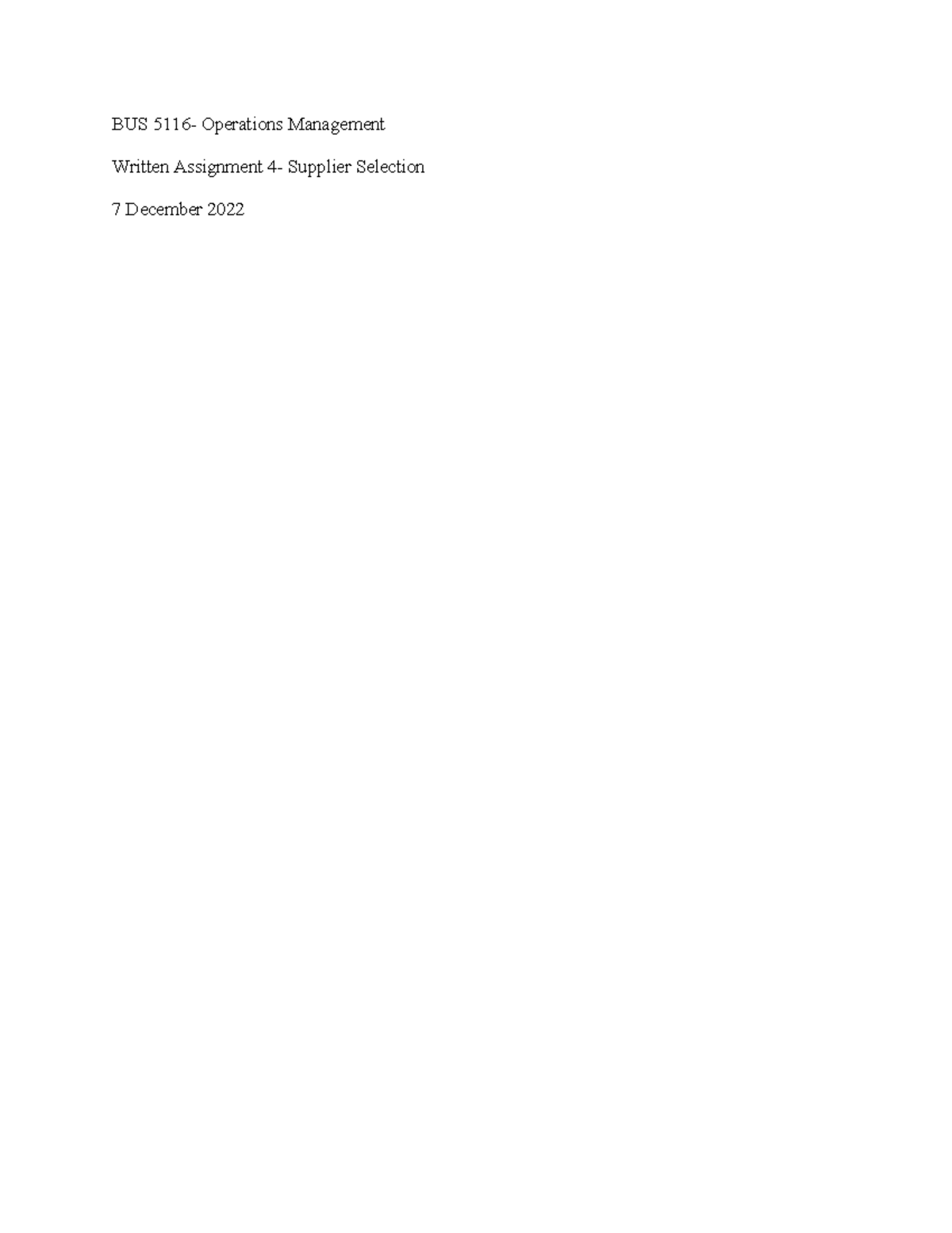 Written Assignment 4 - BUS 5116- Operations Management Written ...