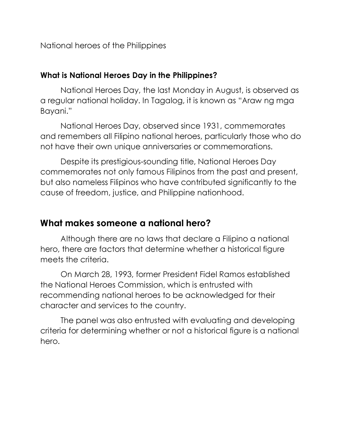 philippine national heroes essay