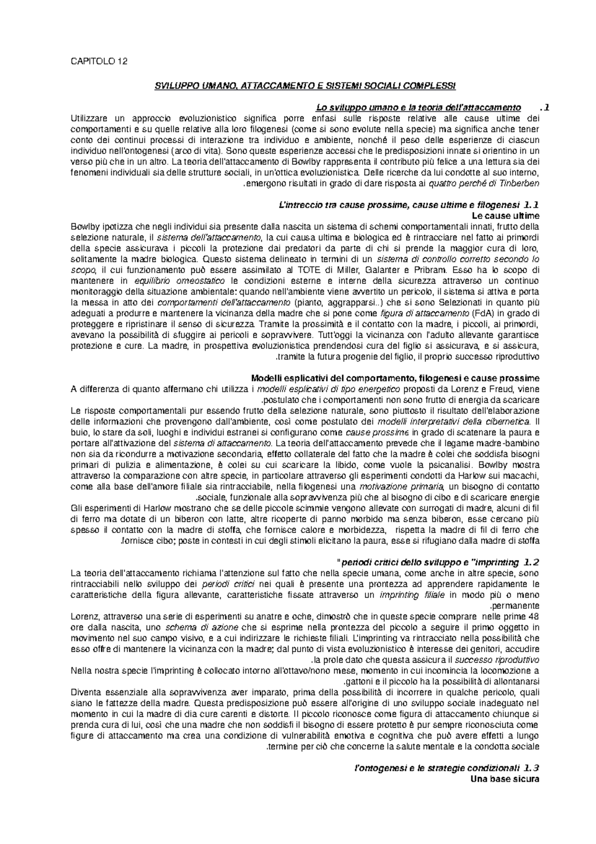 Cap 12 Sviluppo Umano Attaccamento E Sistemi Sociali Complessi Psicologia Studocu