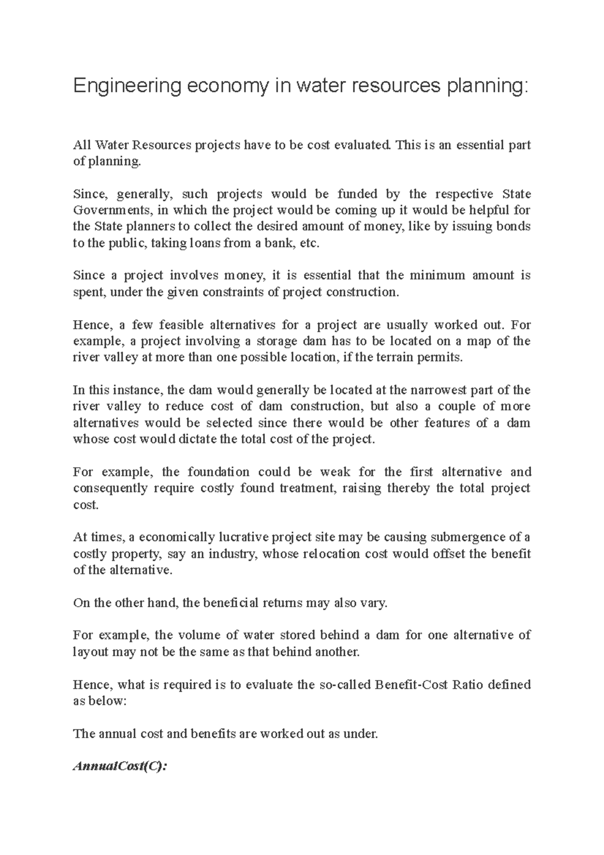 Engineering economy in water resources planning This is an essential