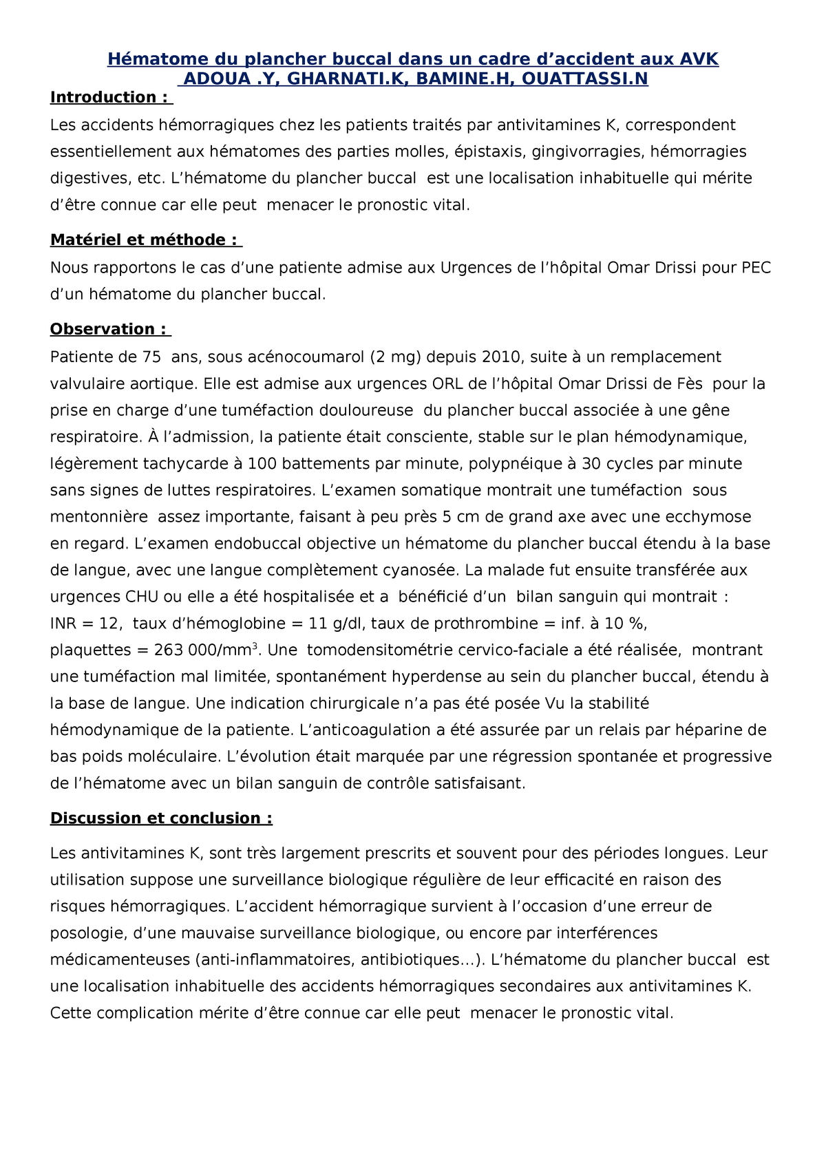 Poster Hematome Du Plancher Buccal Studocu