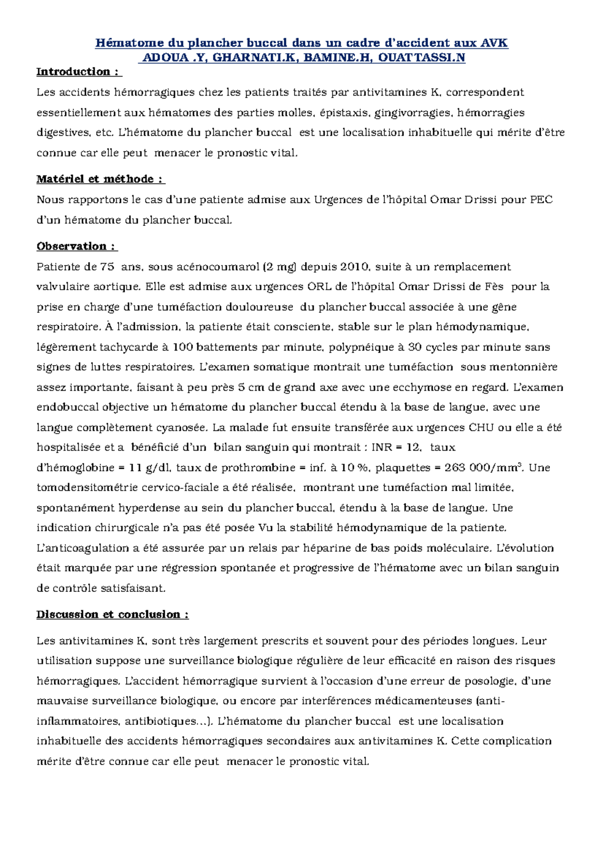 Poster Hematome Du Plancher Buccal Studocu