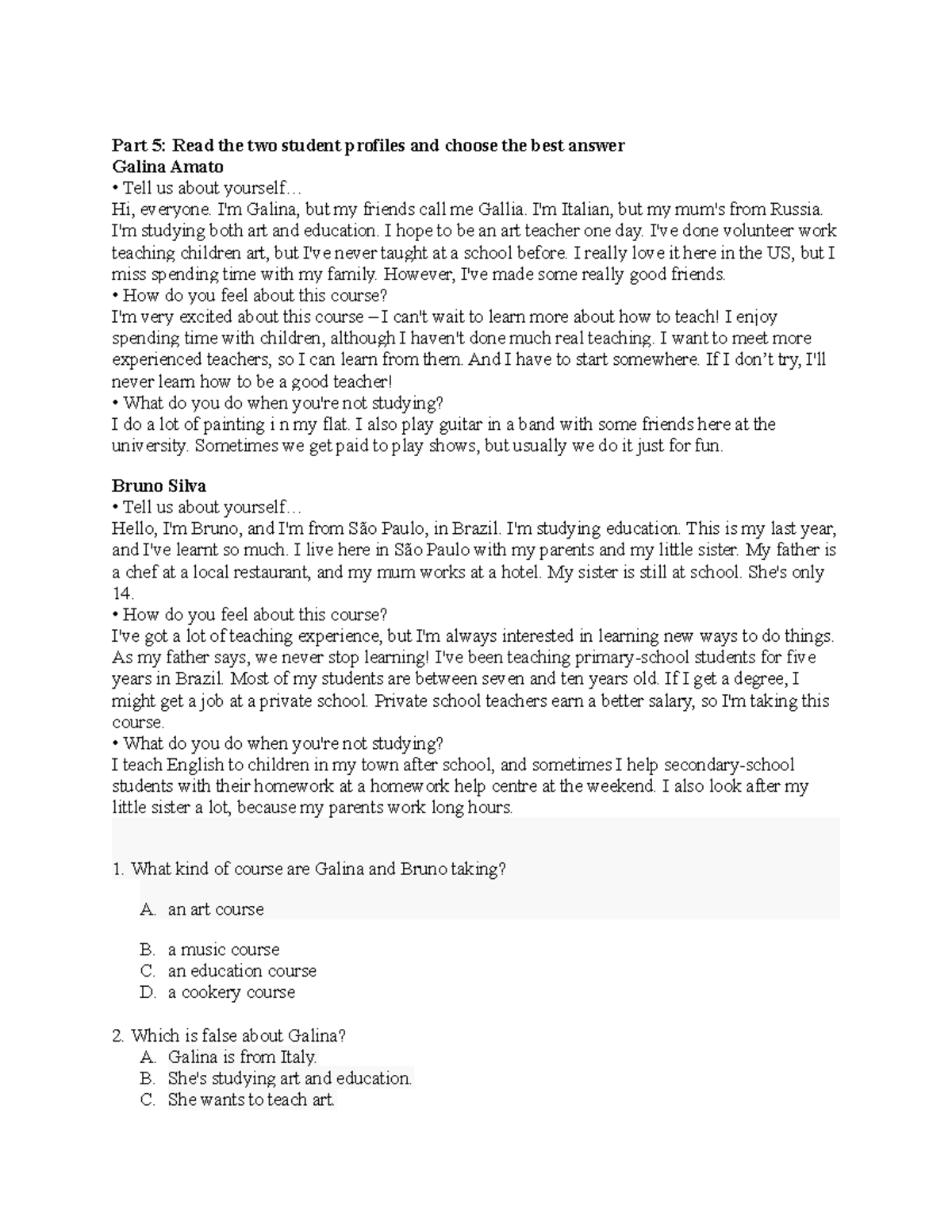 Reading part 5 Test 4 - sdfdfsafasdfdasfaddfsdafaf - Part 5: Read the ...