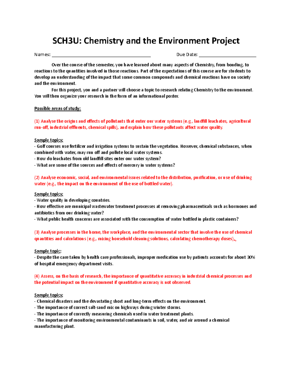SCH3U Chemistry and the Environment Poster Project - SCH3U: Chemistry ...