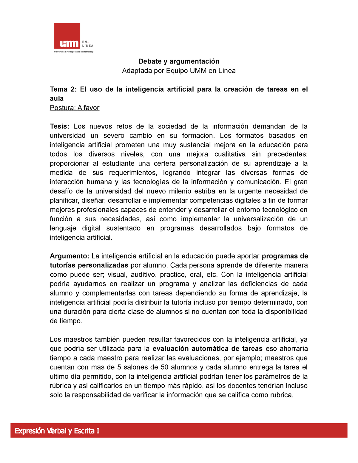 M3 Eve1 Debate Modulo 3 Actividad 1 Debate Y Argumentación Adaptada Por Equipo Umm En Línea 3104