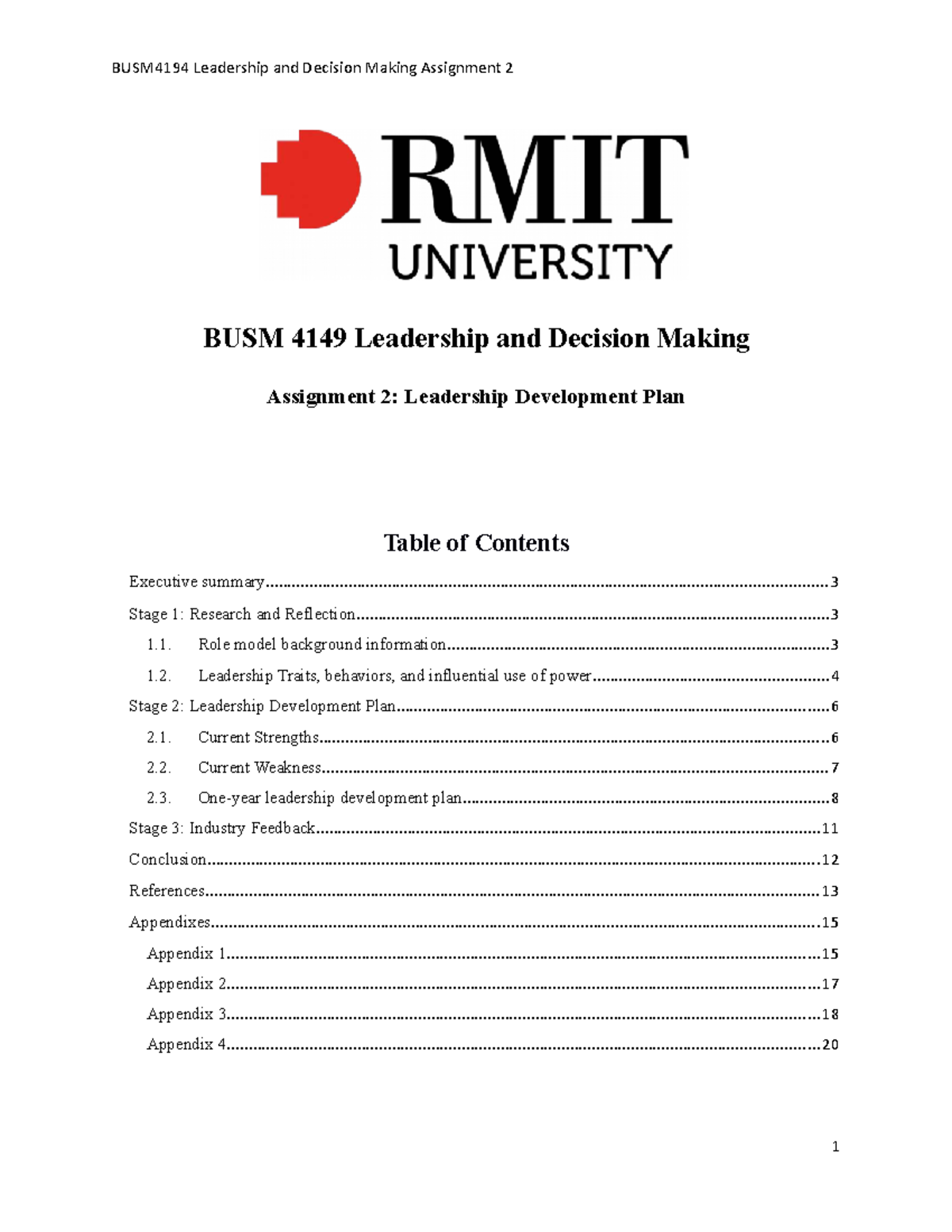 Leadership Development Plan for BUSM4194 Assignment 2 - Studocu
