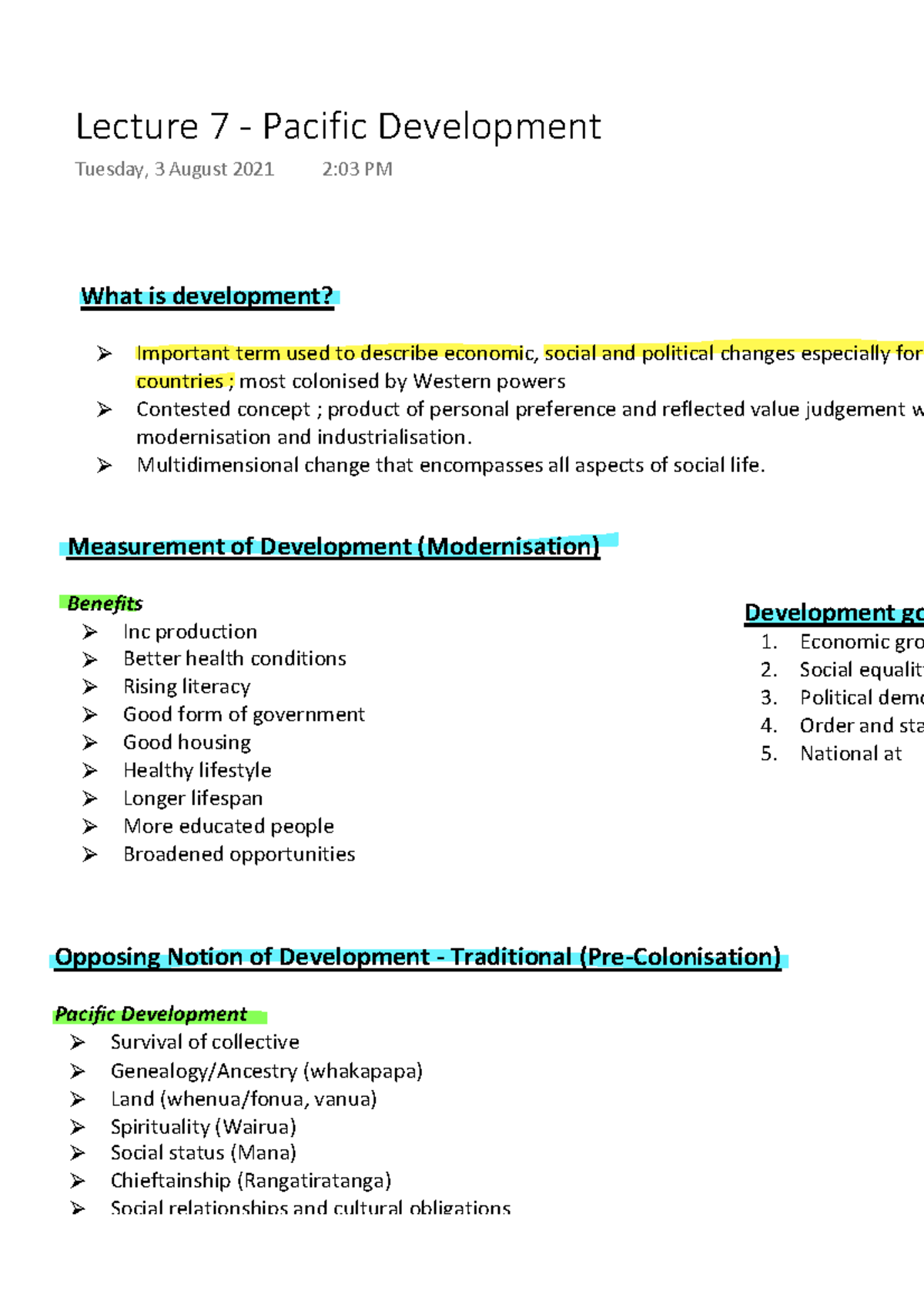 Lecture 7 - Pacific Development - What is development? Important term ...