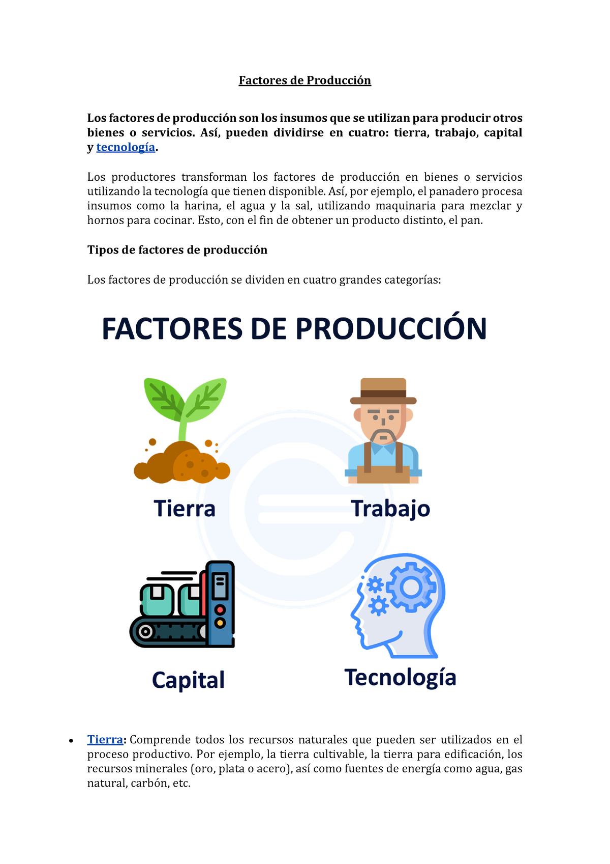 Clase 4 Factores De Producción Factores De Producción Los Factores De Producción Son Los