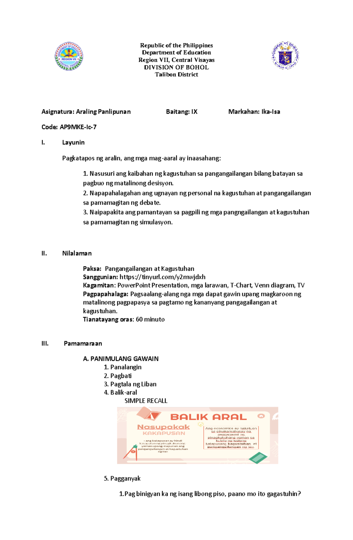 Lesson PLAN JHS - Republic of the Philippines Department of Education ...