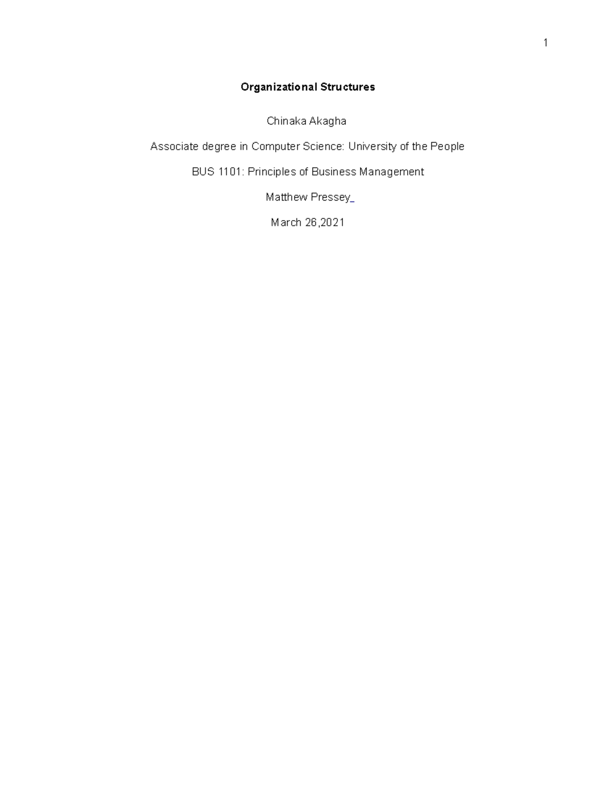 BUS 1101 Written Assignment unit 7 for Management - 1 Organizational ...