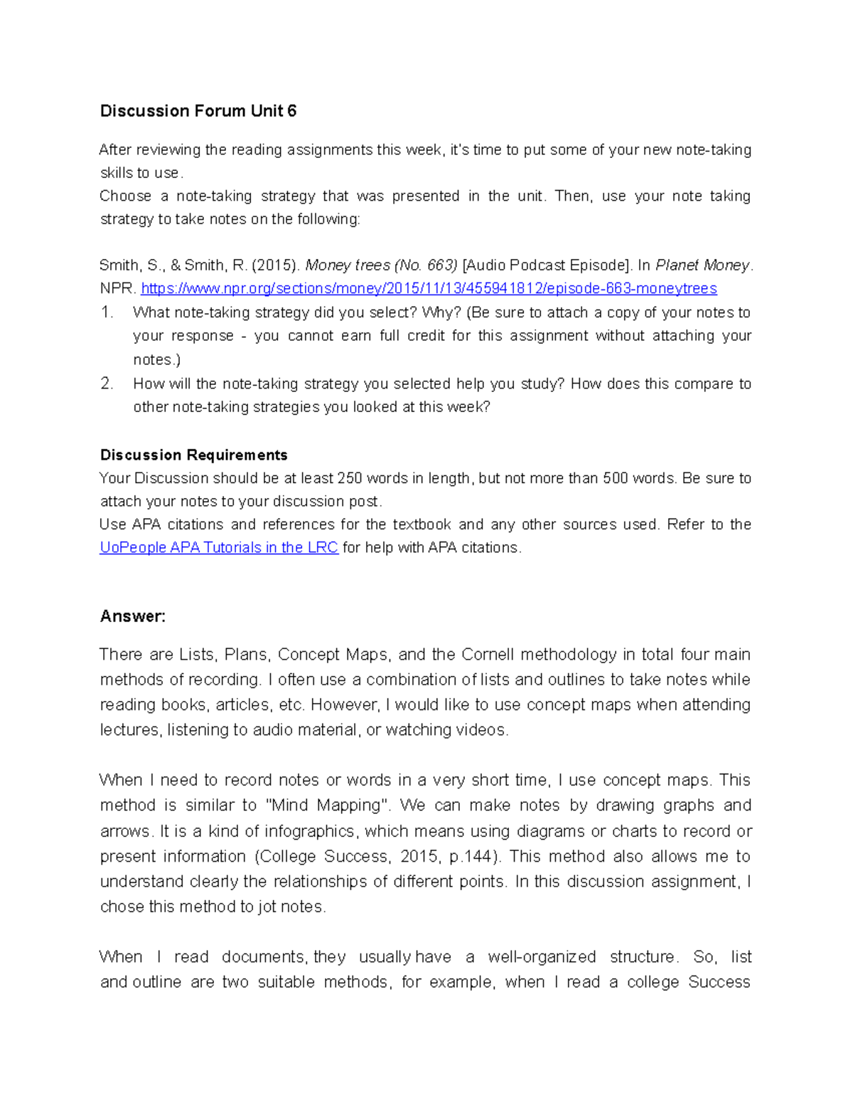 Discussion unit forum 6 Univ 1001 Strategies - Discussion Forum Unit 6 ...