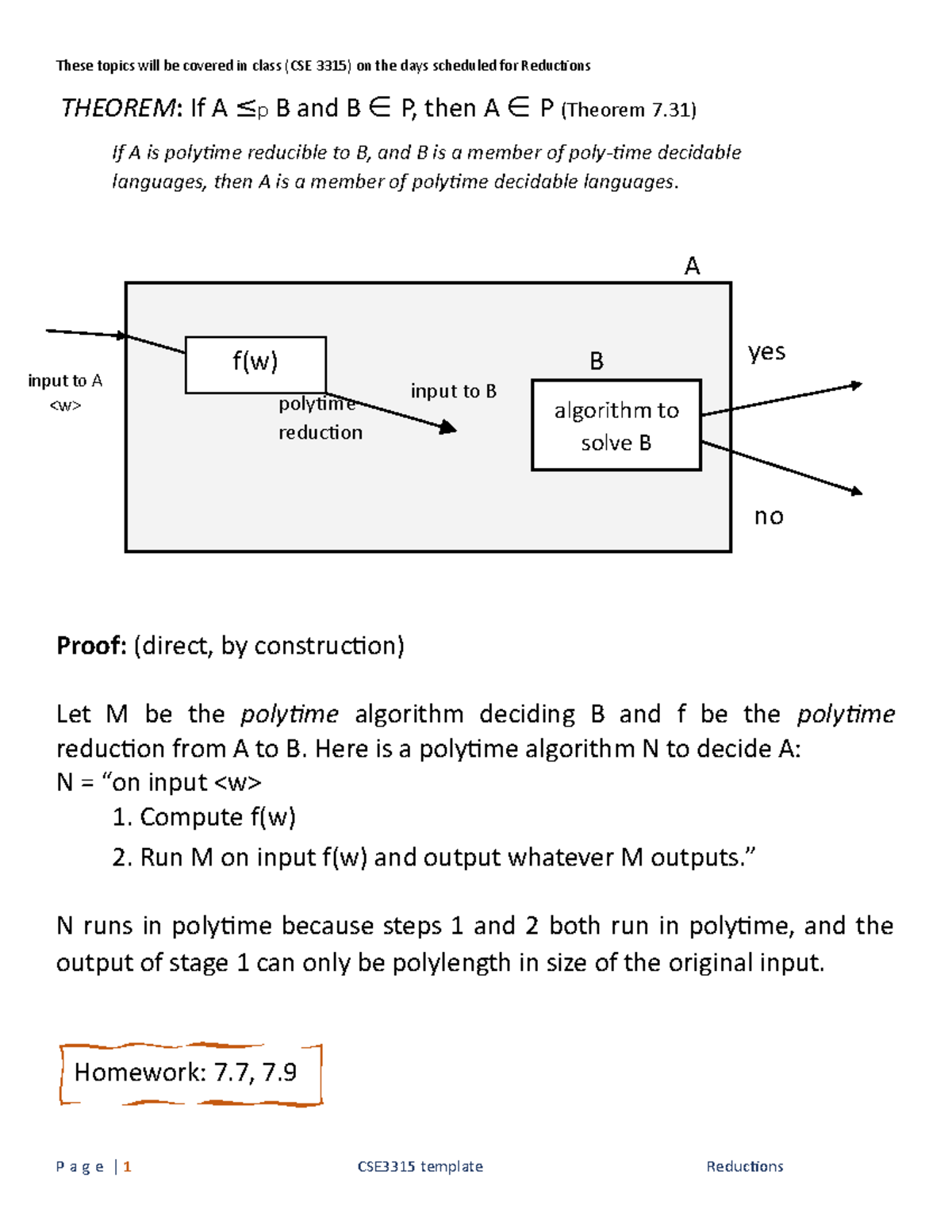 Reductions - Lecture Note - ####### These Topics Will Be Covered In ...