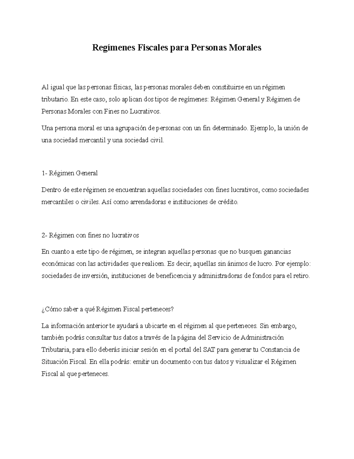 Regimenes fiscales para personas morales - Regímenes Fiscales para ...