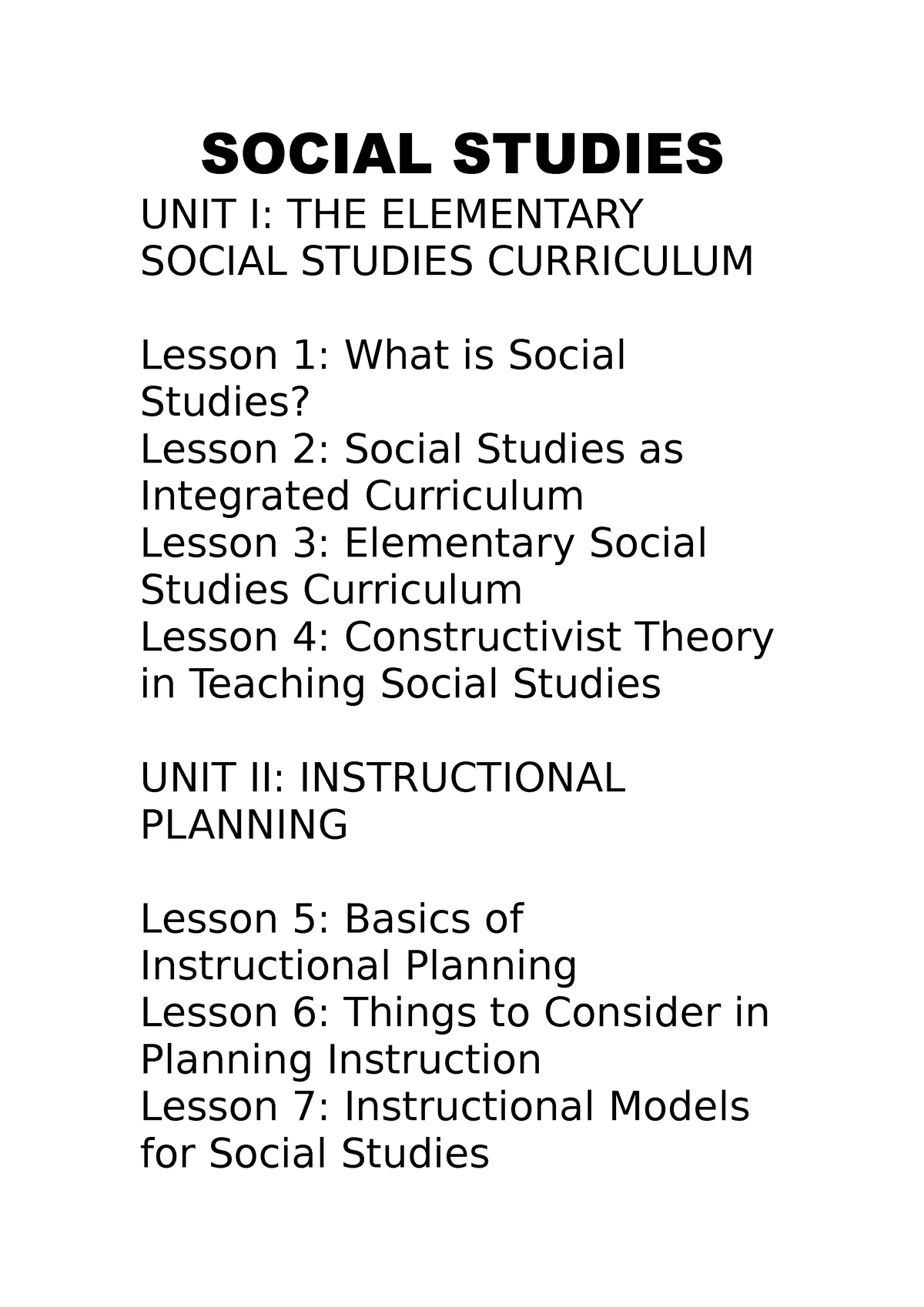 Social Studies these are notes SOCIAL STUDIES UNIT I THE