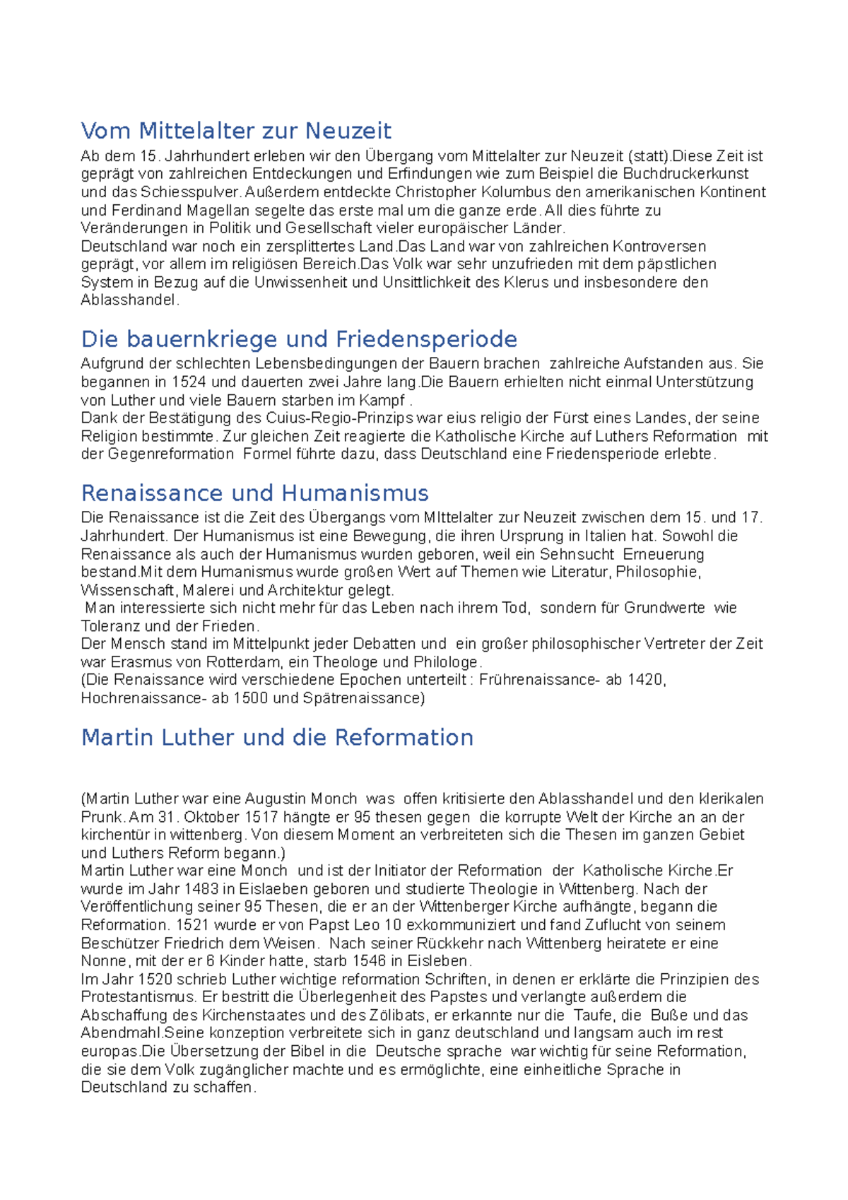 Vom Mittelalter zur Neuzeit - Jahrhundert erleben wir den Übergang vom ...