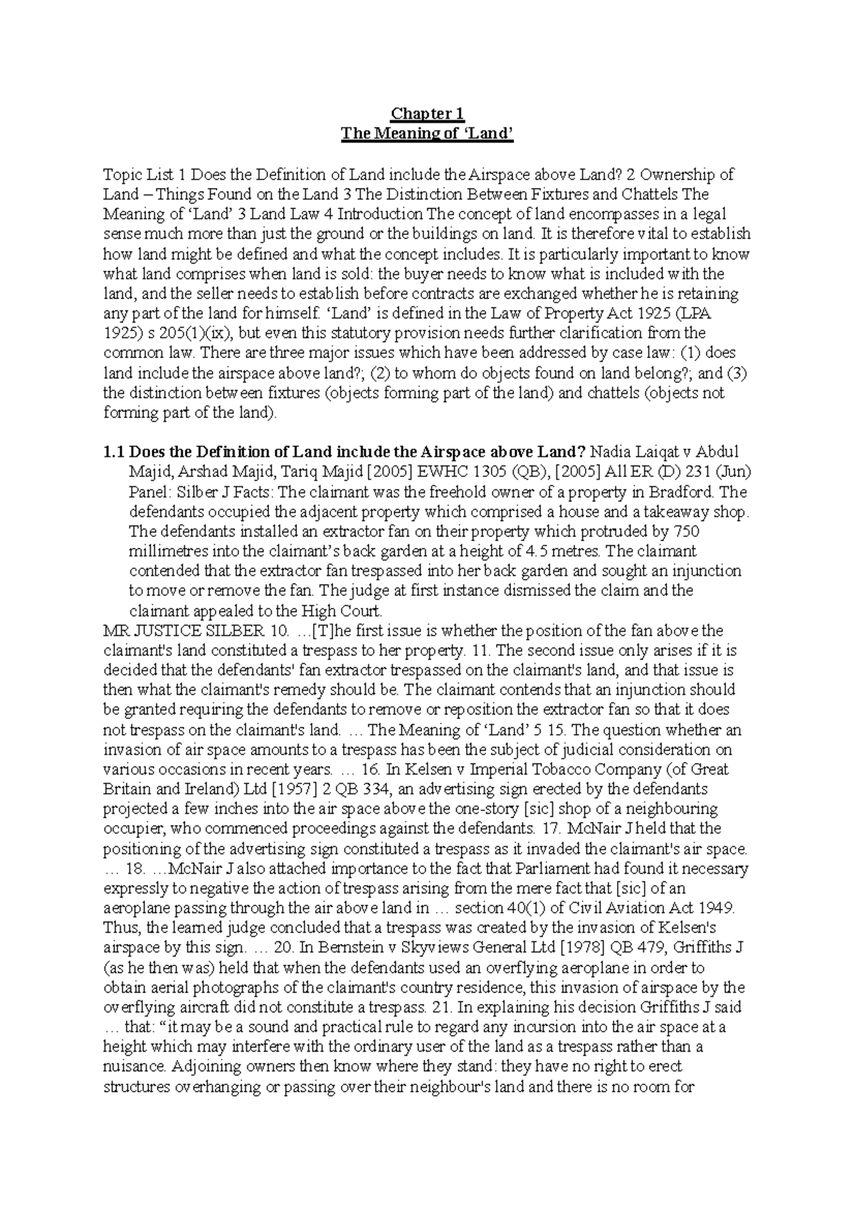 Chapter 1 The Meaning of Land Chapter 1 The Meaning of ‘Land’ Topic