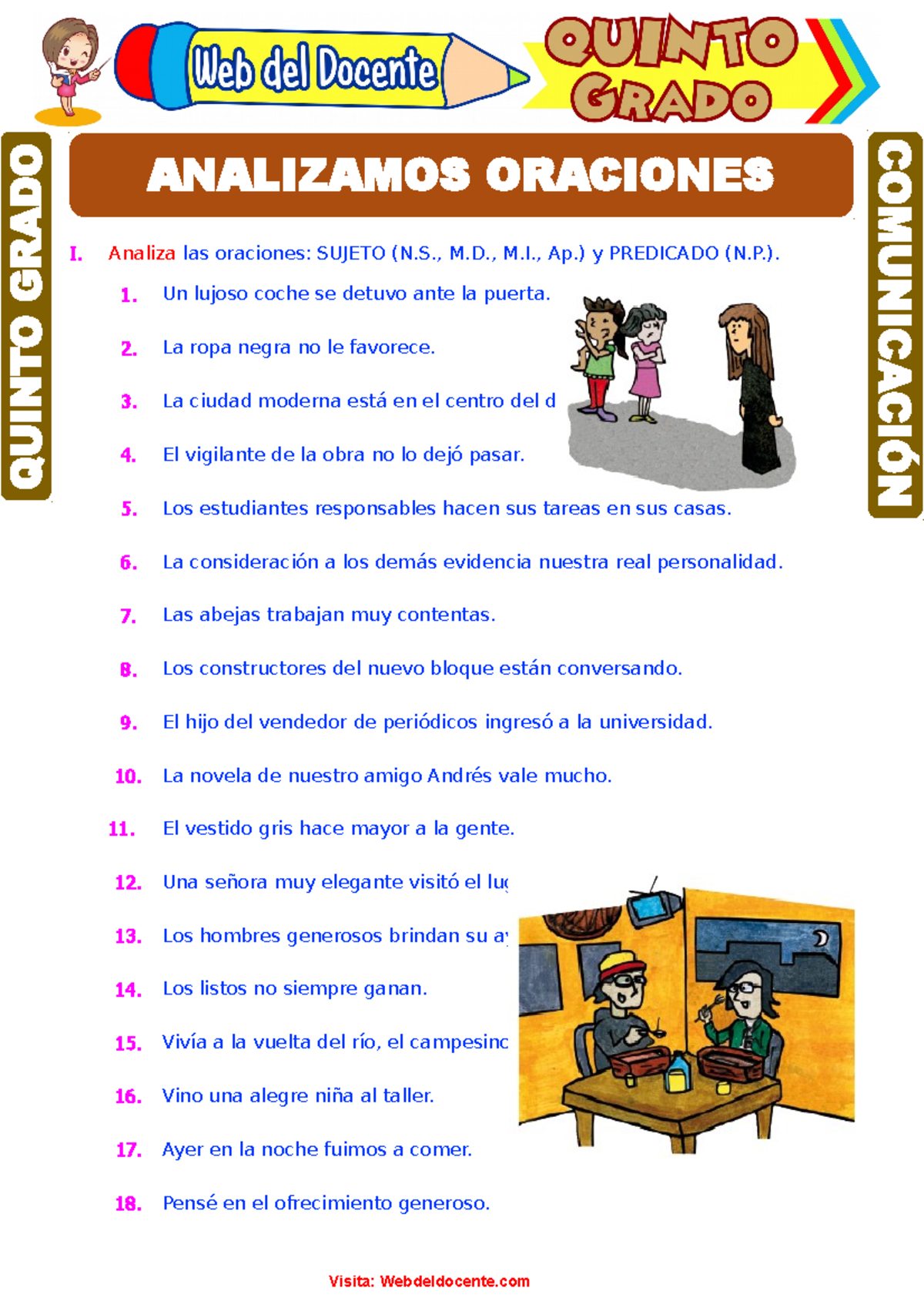 Analizamos Oraciones Para Quinto Grado De Primaria I Analiza Las Oraciones Sujeto N M M 7674