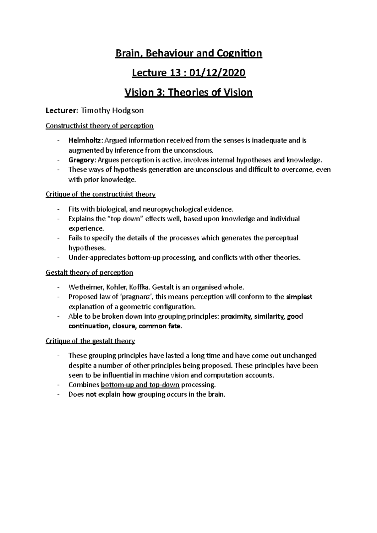 BBC - L13 - Vision III - Brain, Behaviour and Cognition Lecture 13 : 01 ...