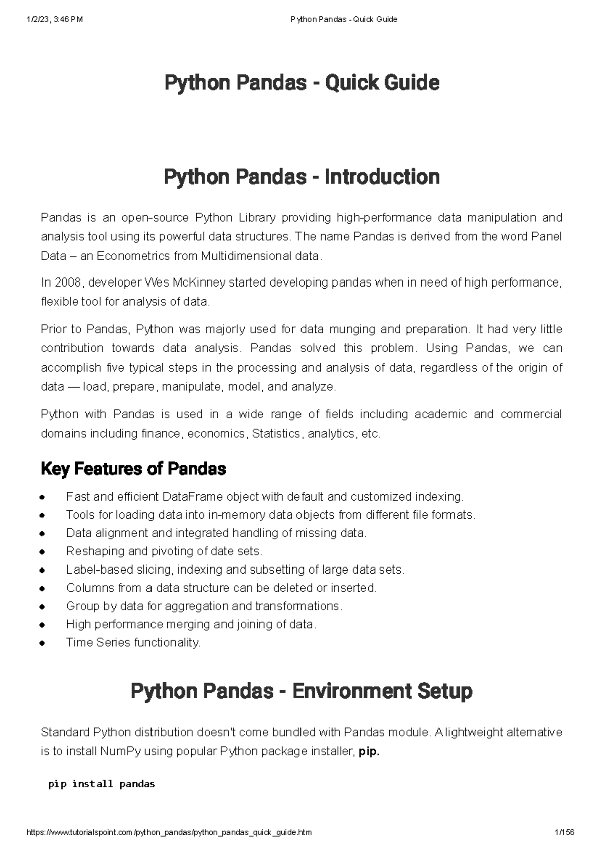 Python Pandas Quick Guide Python Pandas Quick Guide Python Pandas Introduction 9629