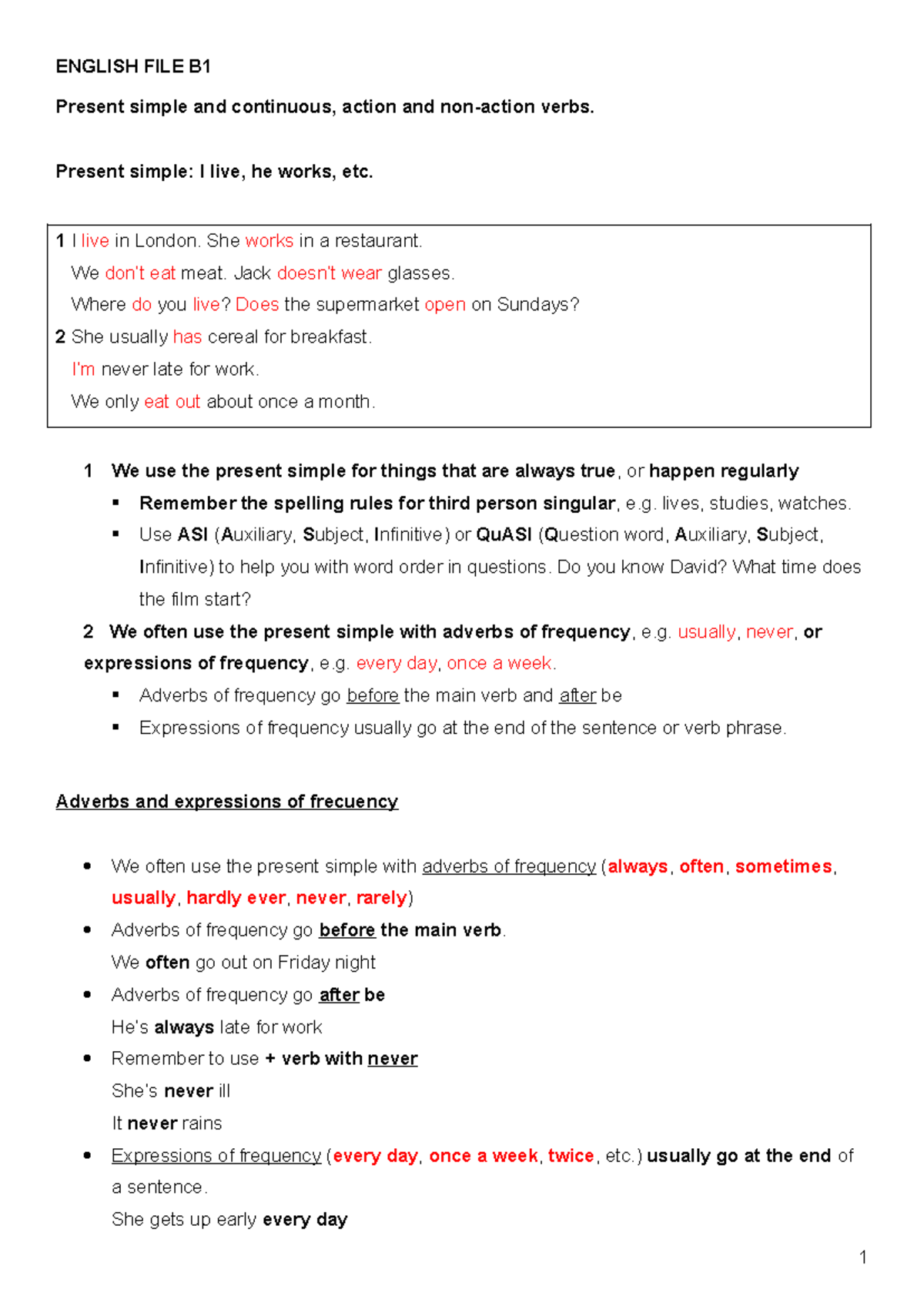 English File-B1 (Apuntes) - ENGLISH FILE B Present simple and ...