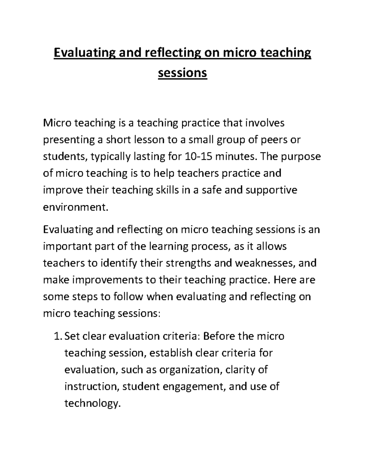 reflective essay on micro teaching