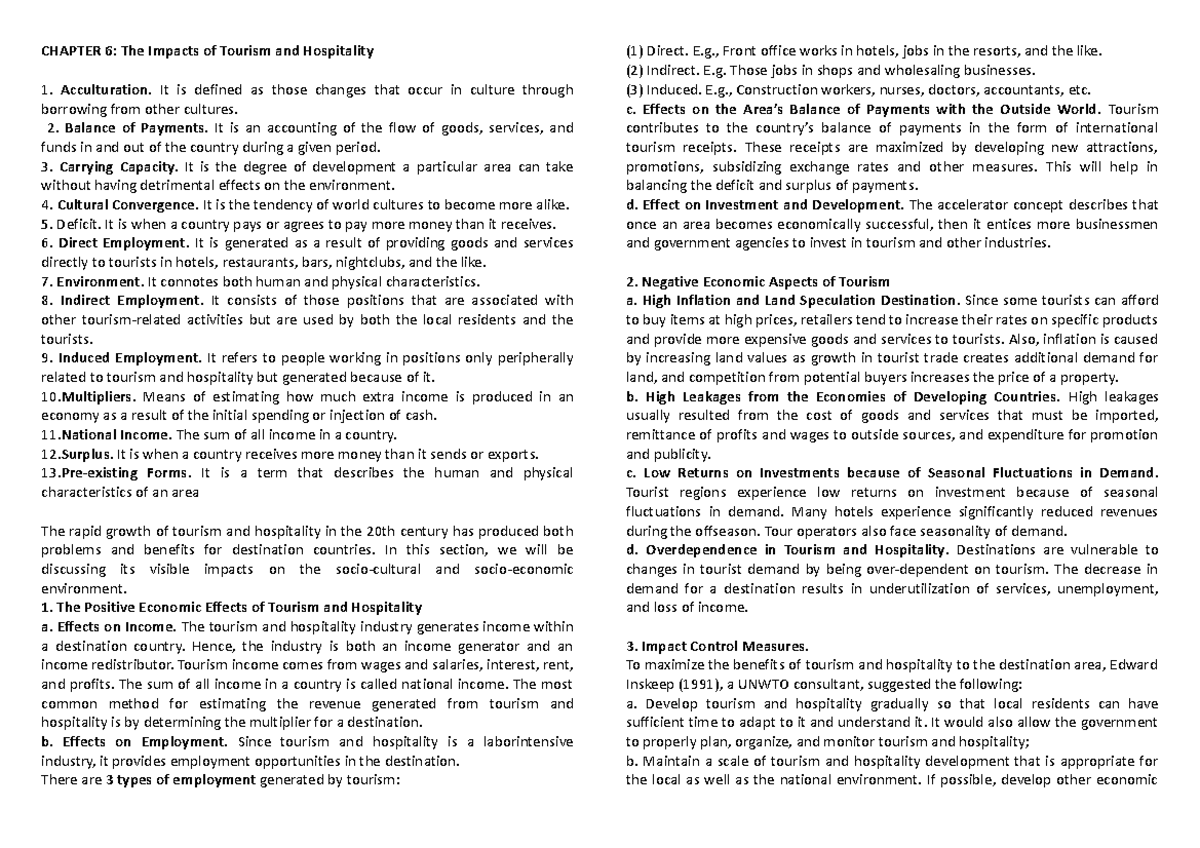 Chapter 6 The Impacts of Tourism and Hospitality - CHAPTER 6: The ...