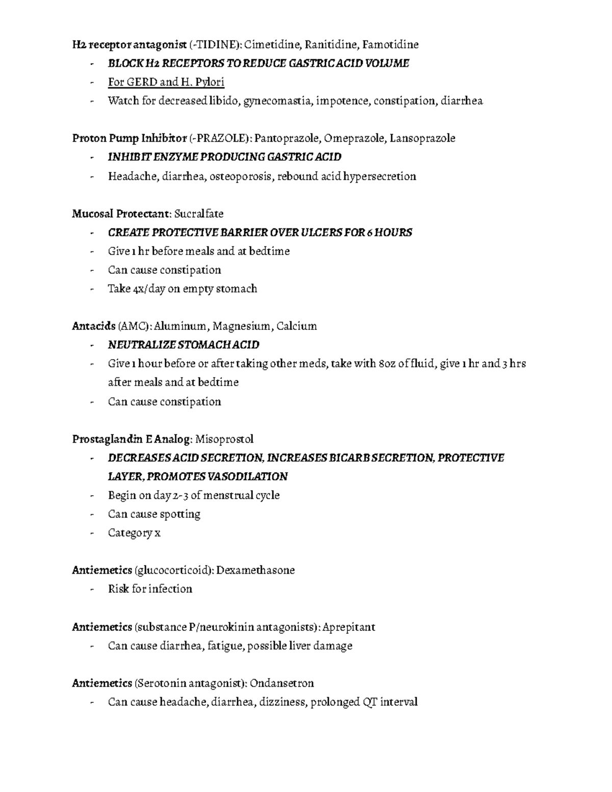Pharmacology Midterm Study Guide H2 receptor antagonist (TIDINE
