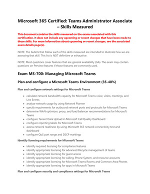 Microsoft 365 certified teams administrator associate skills measured -  Microsoft 365 Certified: - Sns-Brigh10