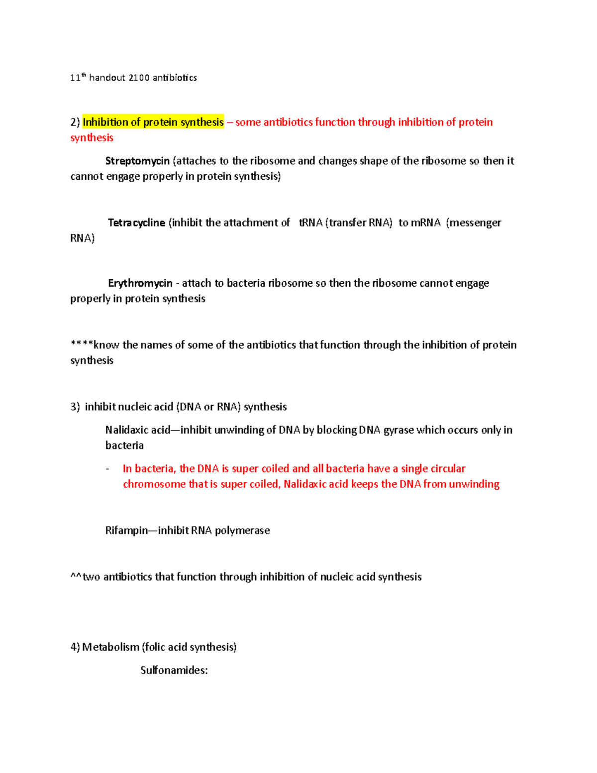 11th handout antibiotics 11 th handout 2100 antibiotics Inhibition of