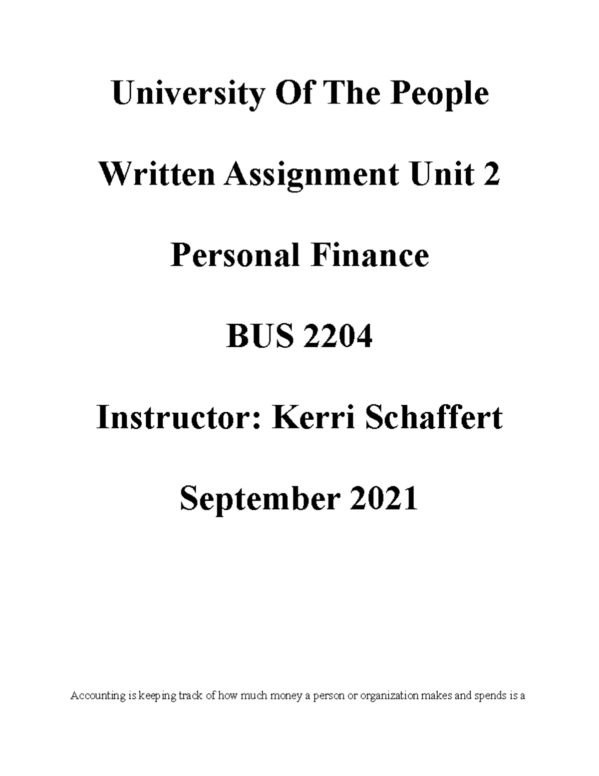 WA BUS 2204 Unit 2 - Written assignment - University Of The People ...