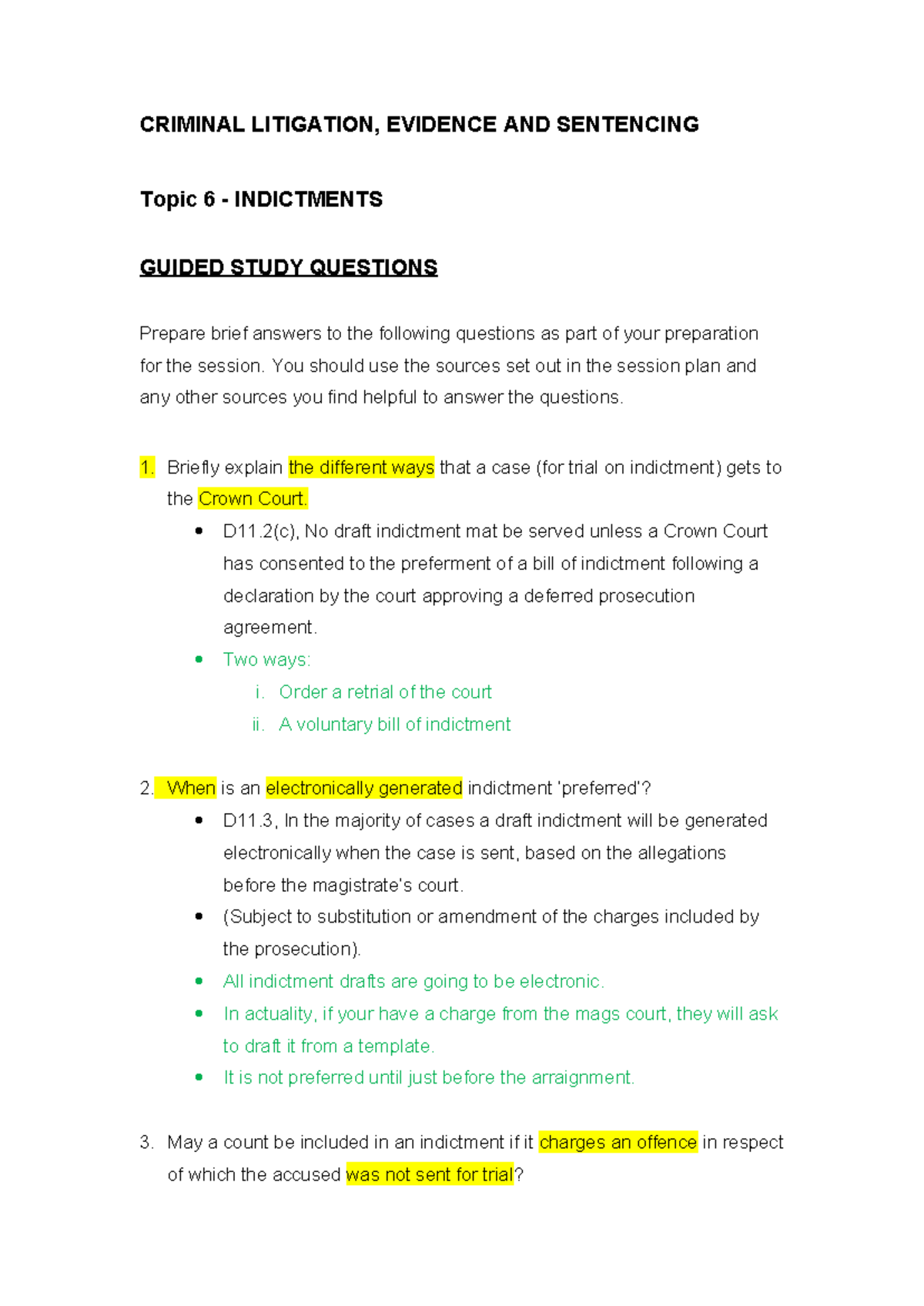 Guided study questions - CRIMINAL LITIGATION, EVIDENCE AND SENTENCING ...