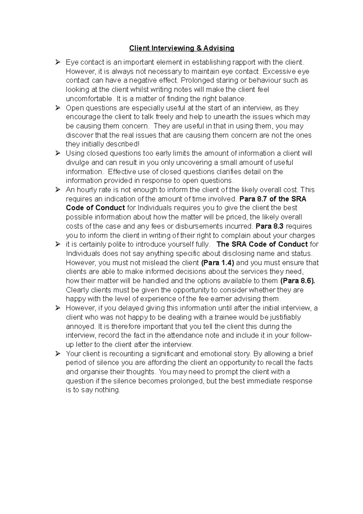 Client Interviewing Assessment guide notes - Client Interviewing ...