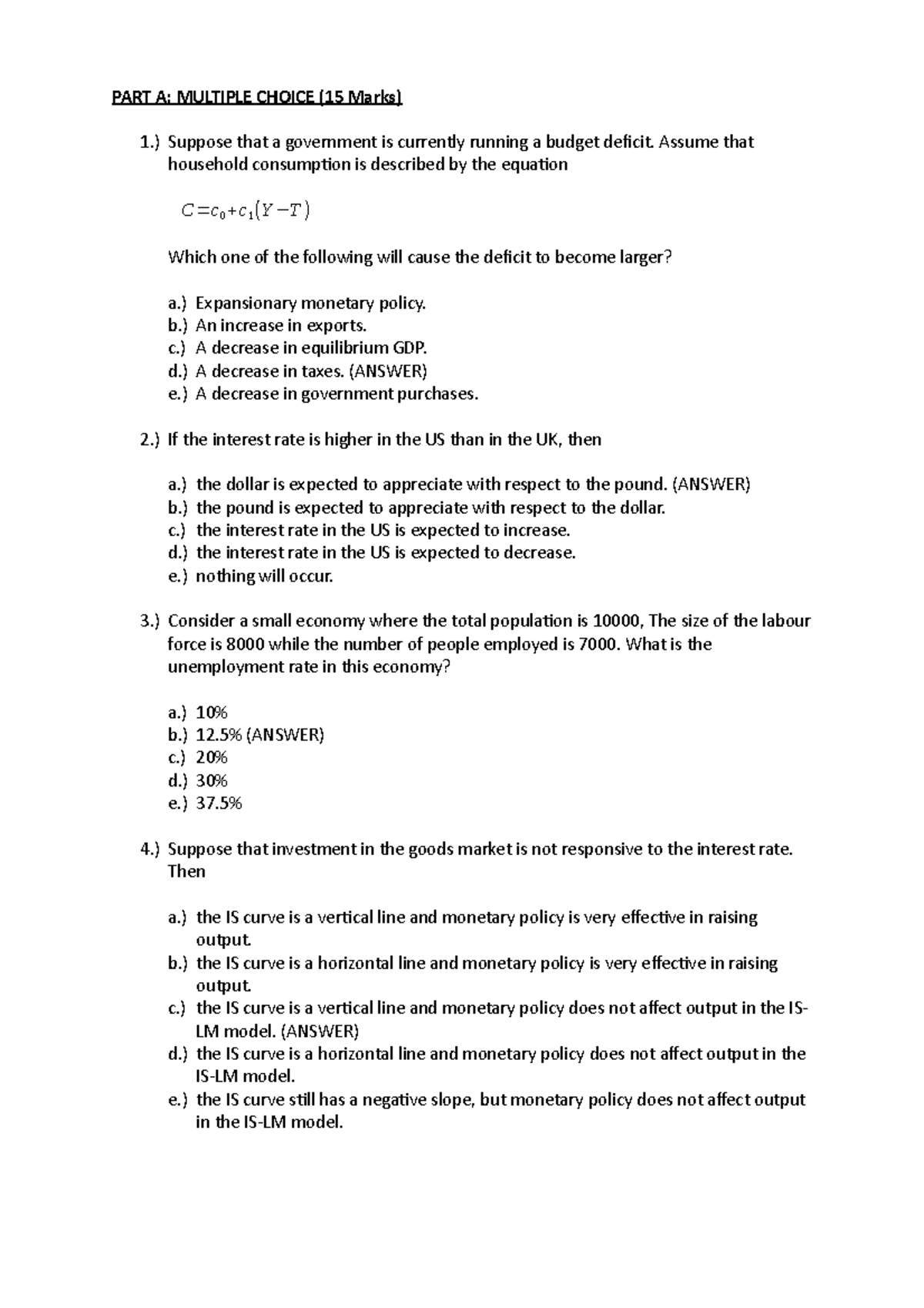 Exam 19 June 2018, questions and answers - PART A: MULTIPLE CHOICE (15 ...